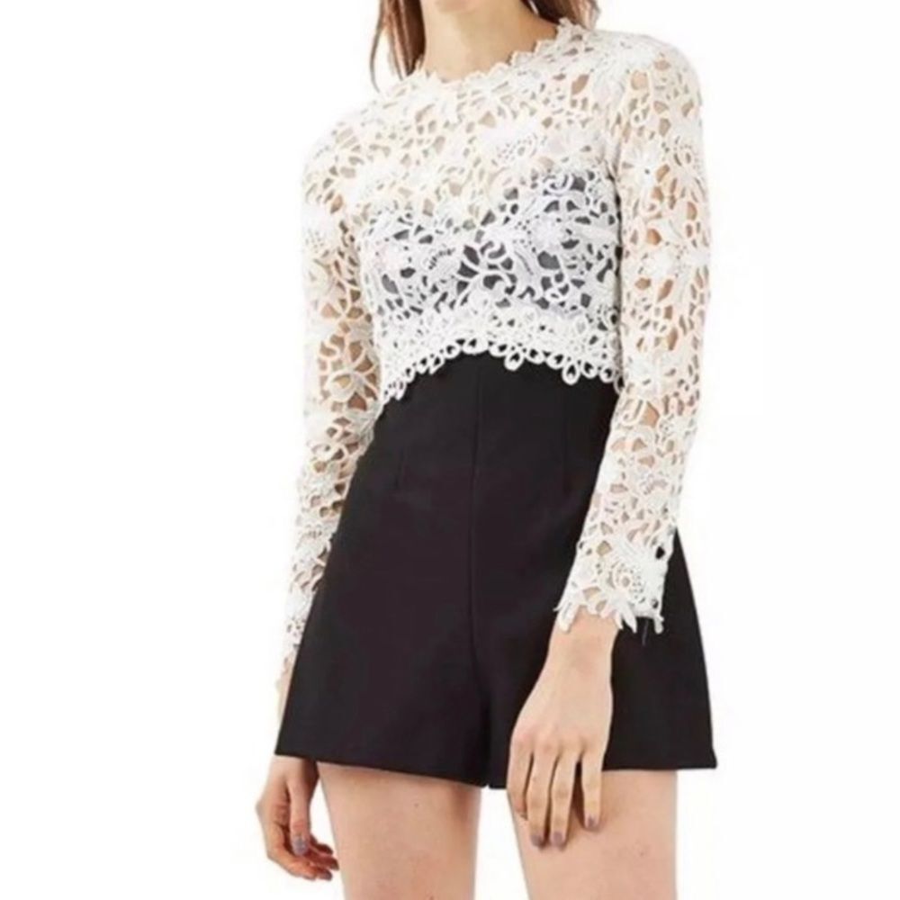 Topshop Black White Lace Top Romper